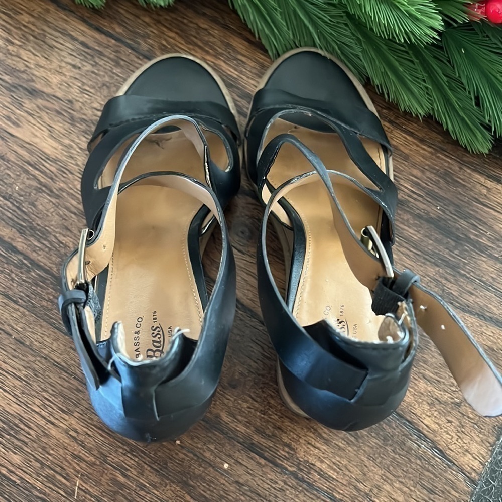 GH Bass & Co RENAE wedges black faux leather open toe sandal heels | size 9 - Picture 8 of 10